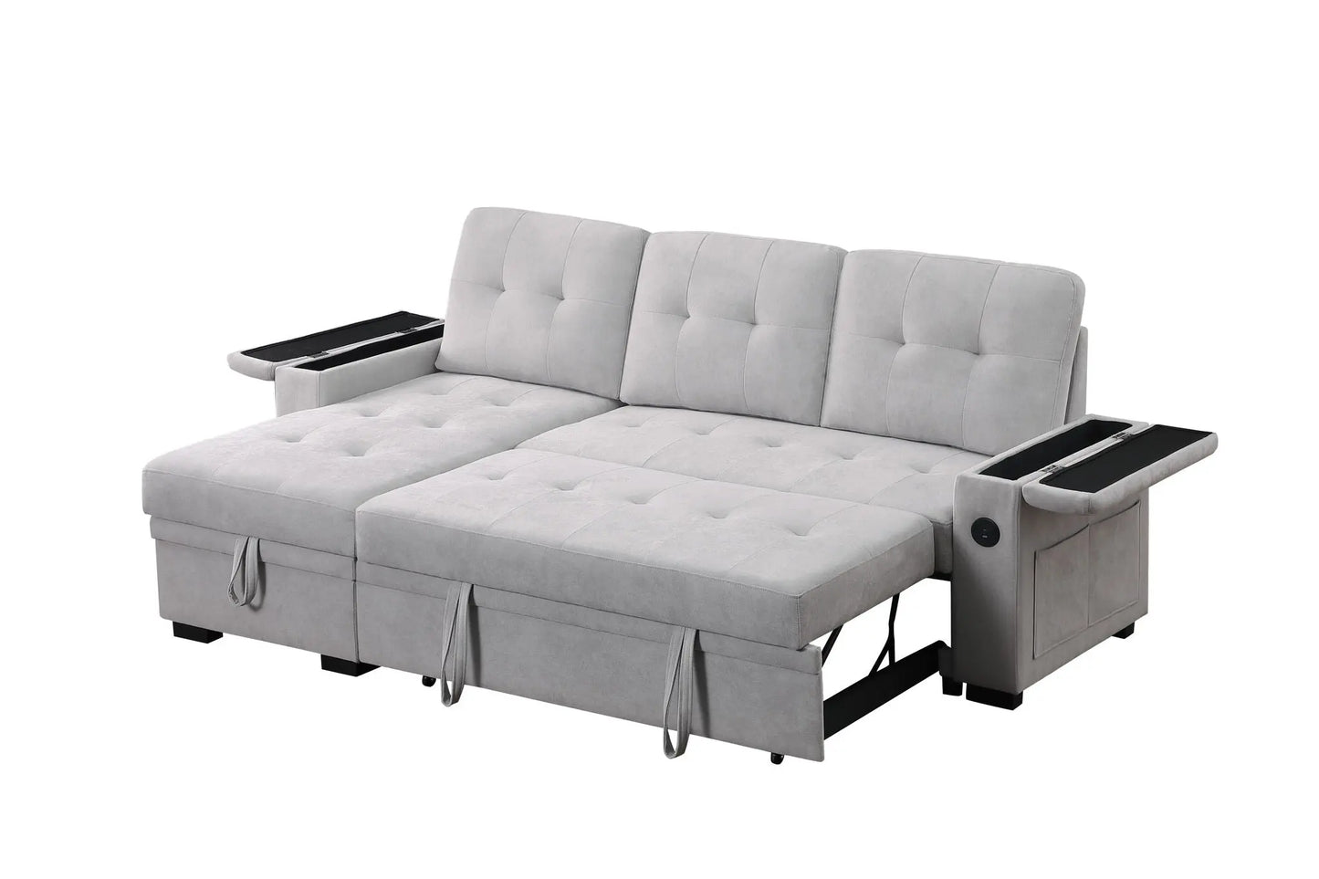 Ashlyn II - 84"W Woven Fabric Reversible Sleeper Sectional Sofa with Storage Chaise Lilola Home