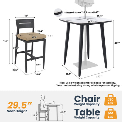 5 Pieces Outdoor Patio Bar Set, Rounded Square Table & 4 Aluminum Bar Stools Life Outside