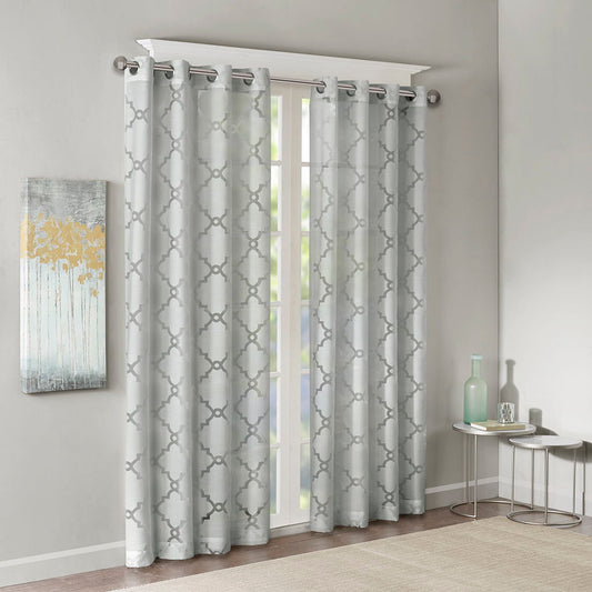 Eden - 84" Fretwork Burnout Sheer Panel - Gray