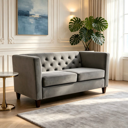 Button Tufted Loveseat, 2 Seater With Square Arm Couch For Living Room US Pride
