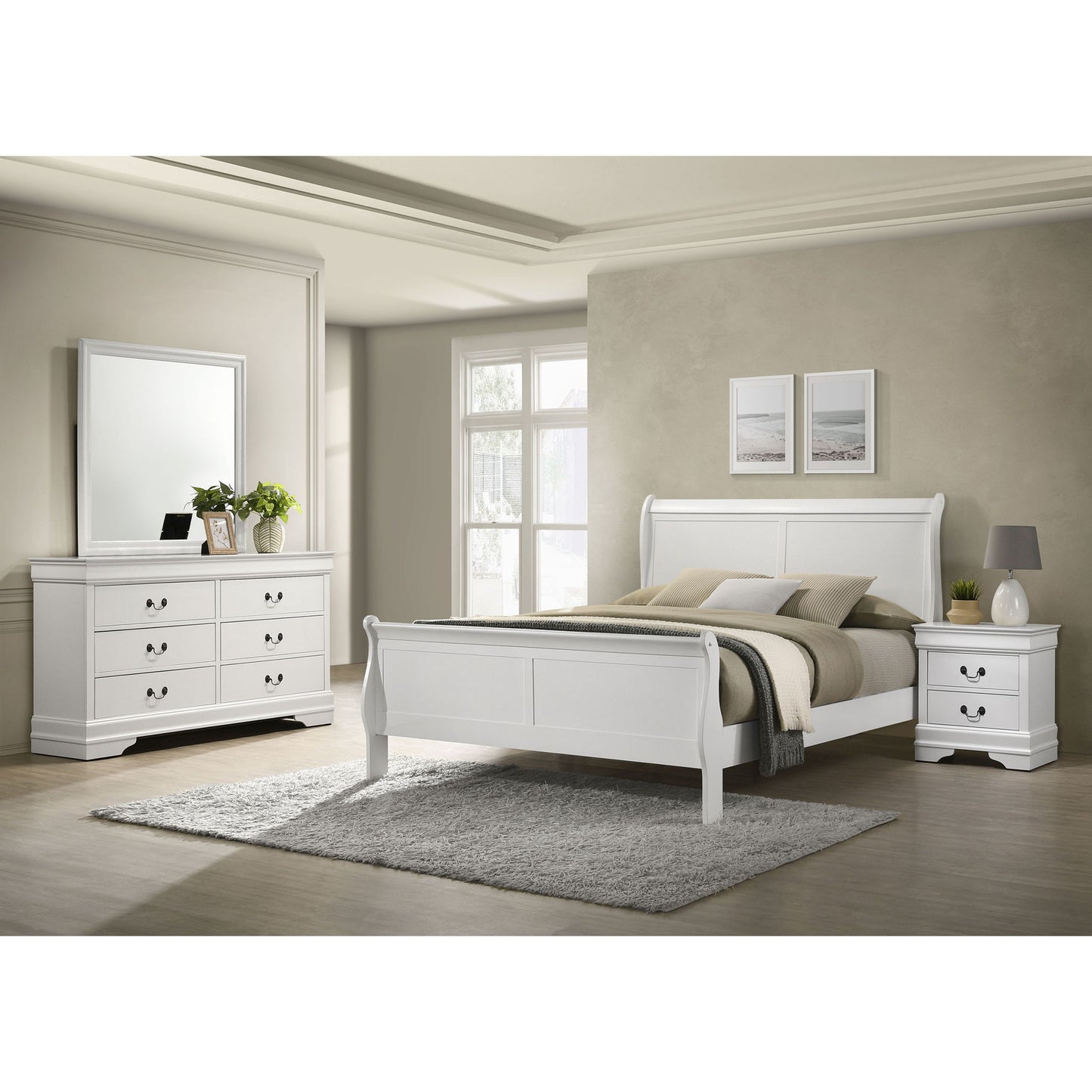 Mckee - 4 Piece Queen Bedroom Set, Includes Bed, Nightstand, Dresser And Mirror - White Furniture Max