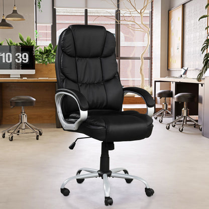 Upholstered Office Chair, Adjustable Height Swivel Chair - Black Home Essentials