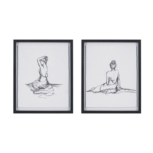 Feminine Figures - Deckle Edge Sketch Framed Wall Art (Set of 2) - Black / White Madison Park