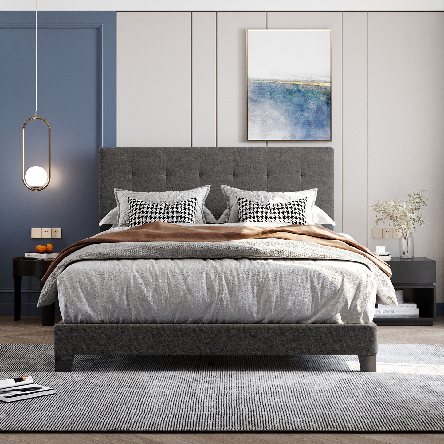 Upholstered Platform Bed With Tufted Headboard, No Box Spring Needed