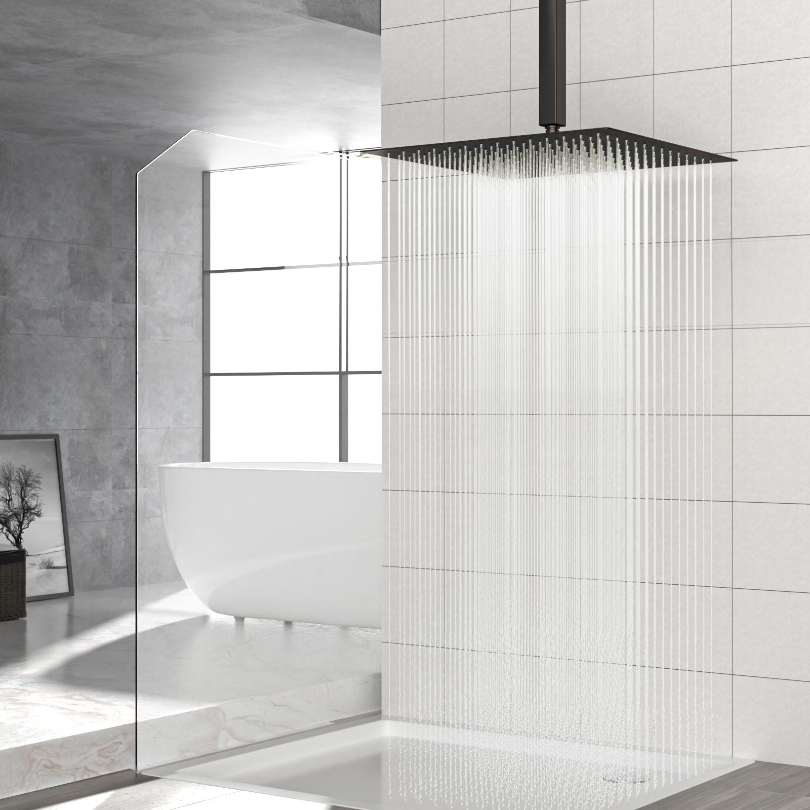 16" Square Rainfall Shower Head Fixed Wall Mount With Full Body Coverage & Self Cleaning Silicone Nozzles Daily Nest