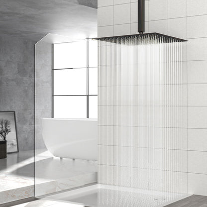 16" Square Rainfall Shower Head Fixed Wall Mount With Full Body Coverage & Self Cleaning Silicone Nozzles Daily Nest