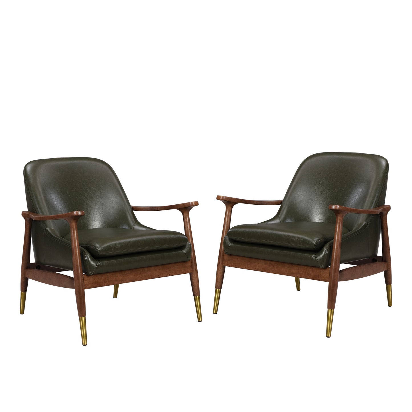 Mid - Century Accent Chair With Cushioned Seat, Brass Tipped Legs Noble House