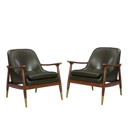 Mid - Century Accent Chair With Cushioned Seat, Brass Tipped Legs Noble House