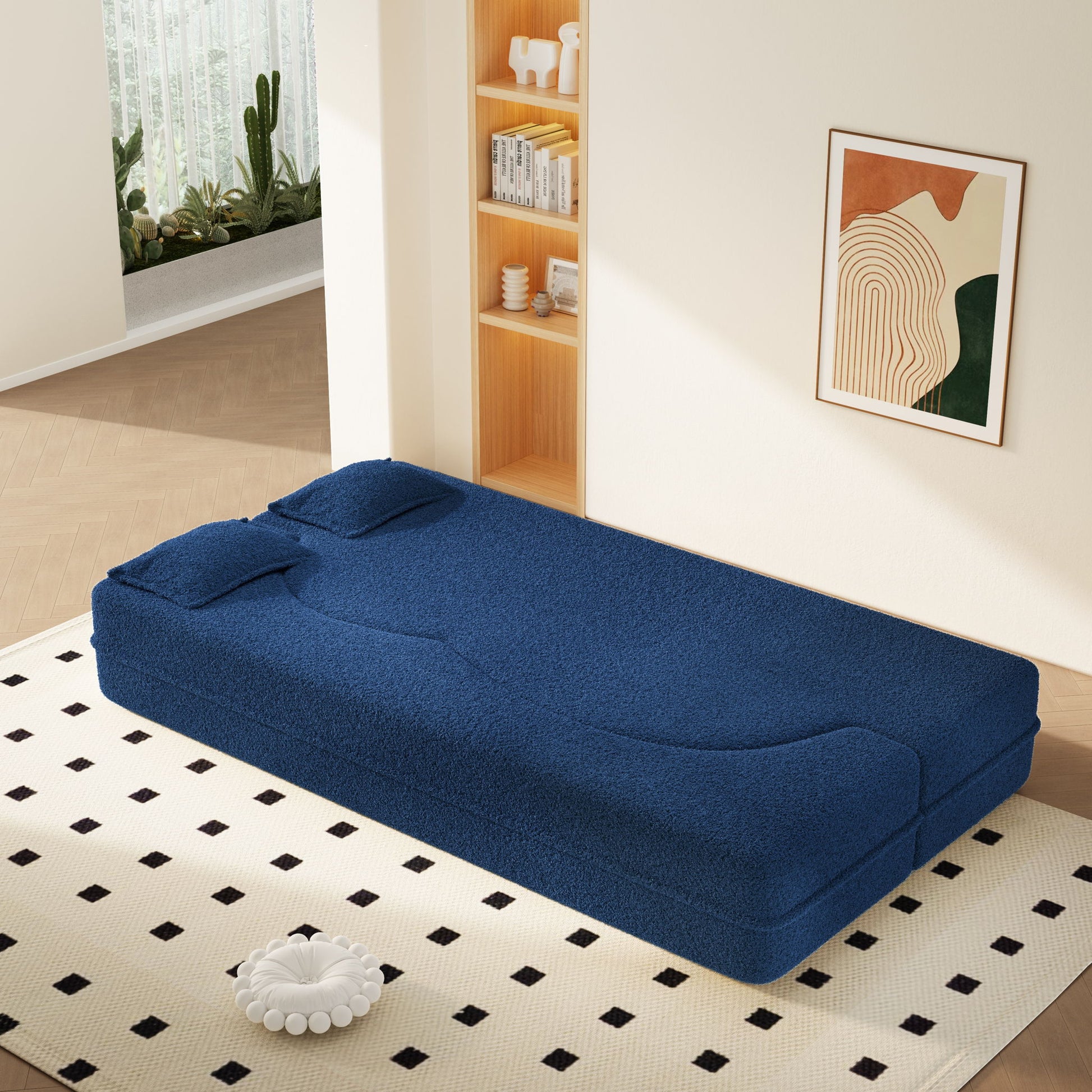 Modern Floor Sleeper Sofa Bed With 2 Pillows, Convertible Twin Size Folding Mattress For Living Room Home Essentials