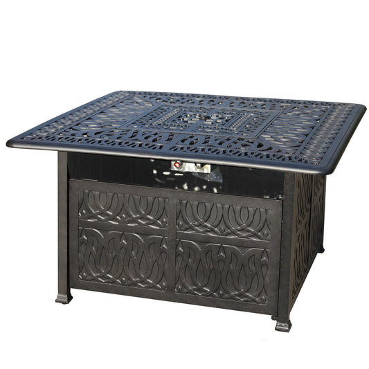 Elegant Cast Aluminum Square Fire Table With Fire Glass And Cover - Antique Bronze Home Essentials