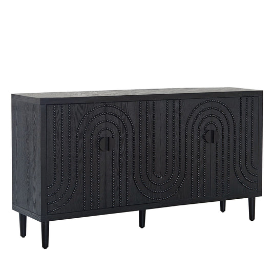 Modern Sideboard Cabinet With Decorative Nailhead Accents, Stylish Storage Solution For Dining, Living Rooms - Black Home Essentials