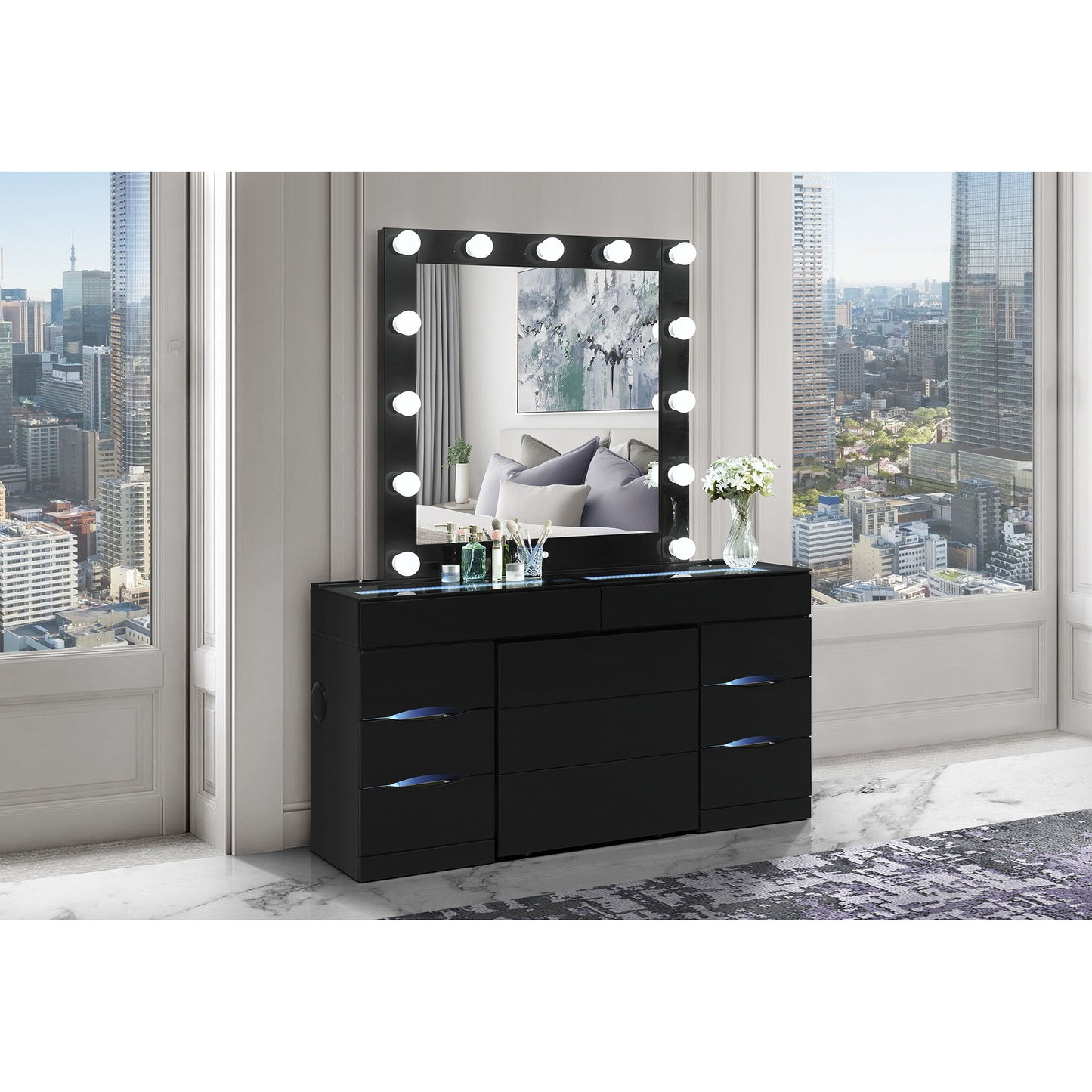 Elisa - Vanity Set With Stool And LED Bulbs Global Furniture USA