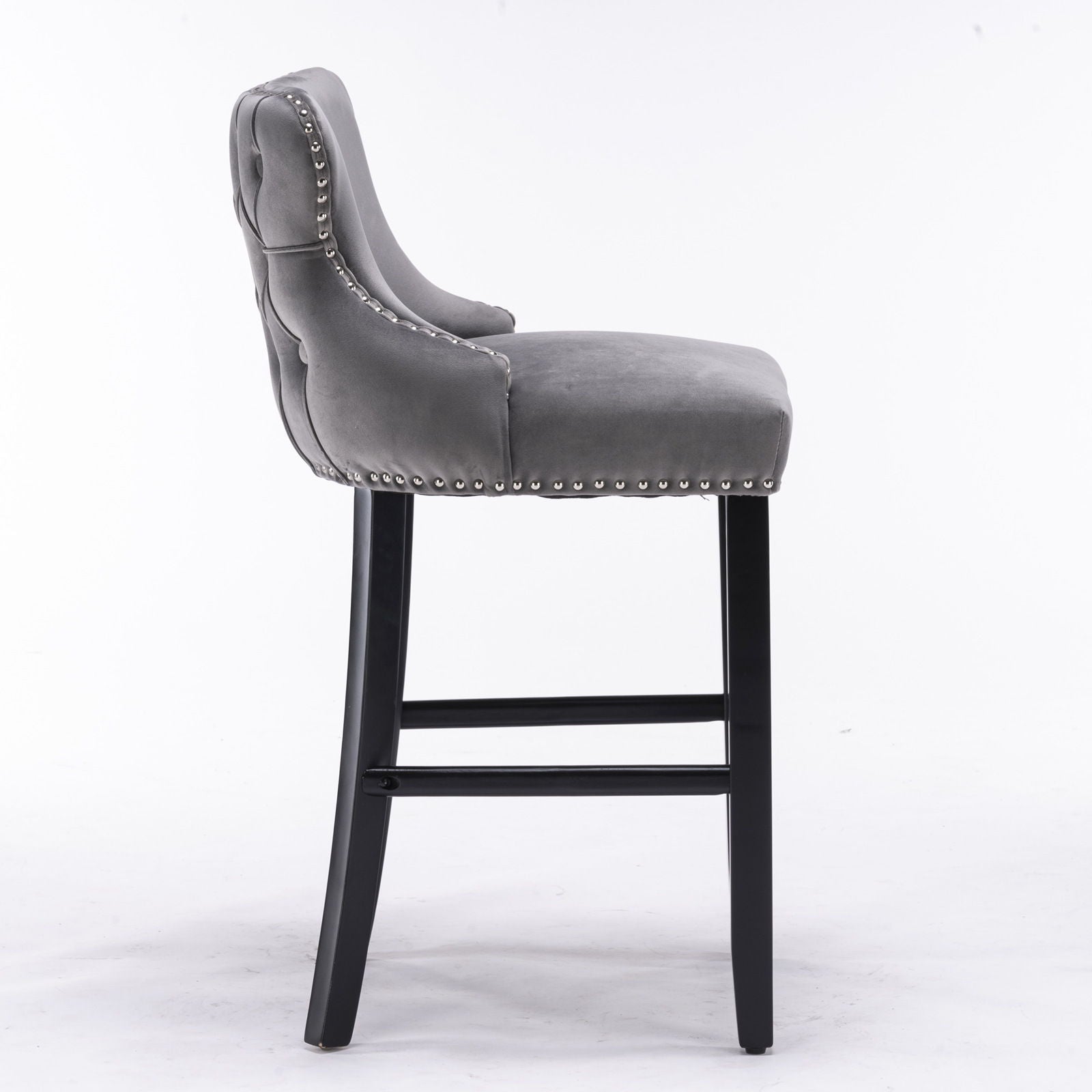 Contemporary Velvet Upholstered Wing-Back Barstools With Button Tufted Decoration And Wooden Legs, And Chrome Nailhead Trim, Leisure Style Bar Chairs, Bar Stools (Set of 4) Home Essentials
