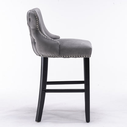 Contemporary Velvet Upholstered Wing-Back Barstools With Button Tufted Decoration And Wooden Legs, And Chrome Nailhead Trim, Leisure Style Bar Chairs, Bar Stools (Set of 4) Home Essentials