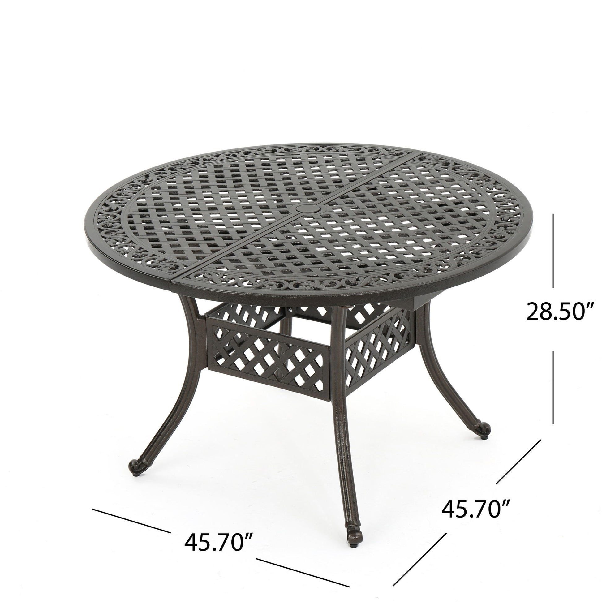 Outdoor Expandable Aluminum Dining Table With Latticework Details And Curvy Legs Noble House