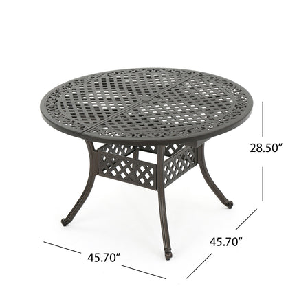 Outdoor Expandable Aluminum Dining Table With Latticework Details And Curvy Legs Noble House