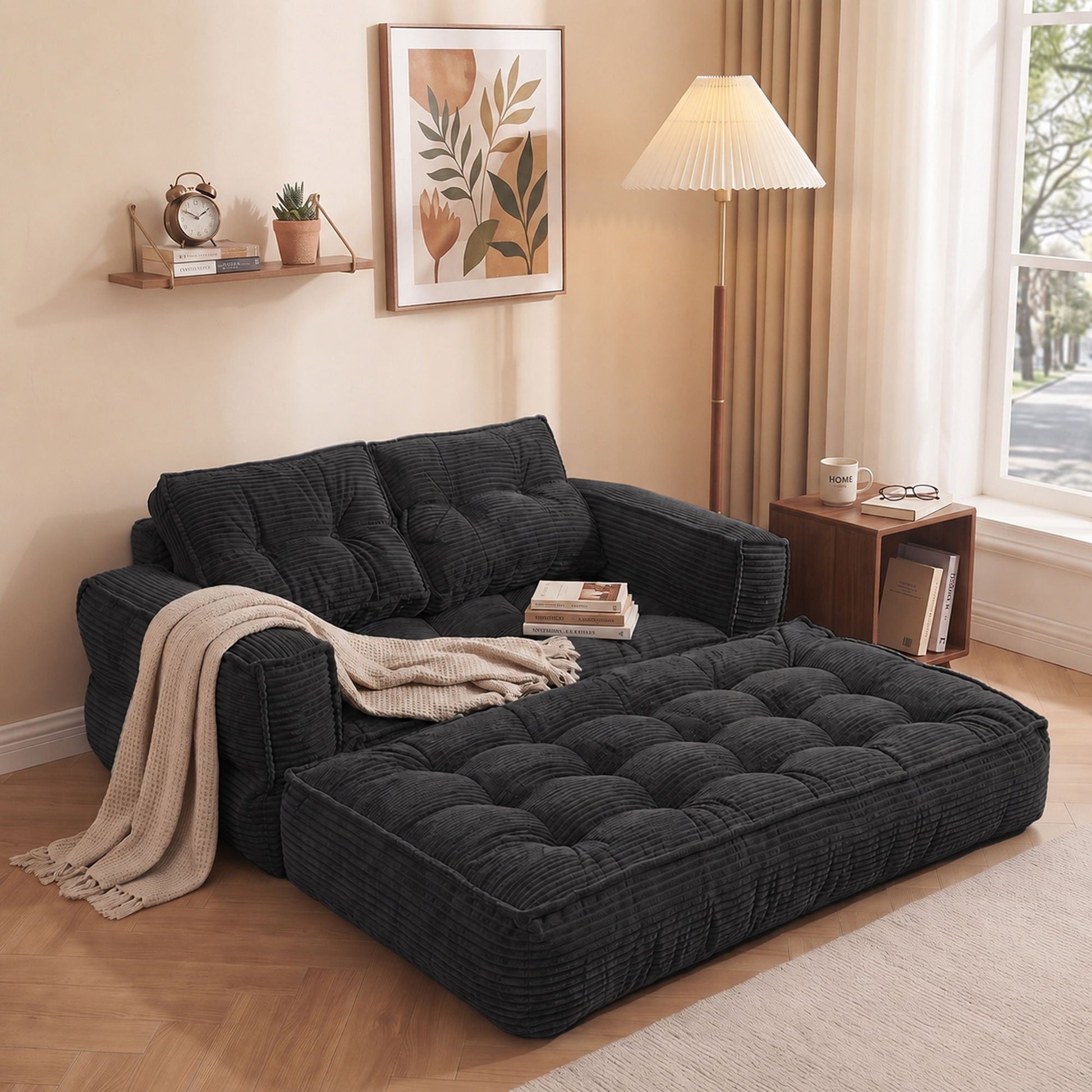 2 Seater Modular Corduroy Sofa With Chaise Lounge For Living Room Home Essentials