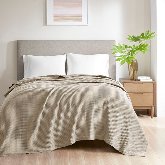 Waffle Weave - King Cotton Blanket - Khaki Madison Park