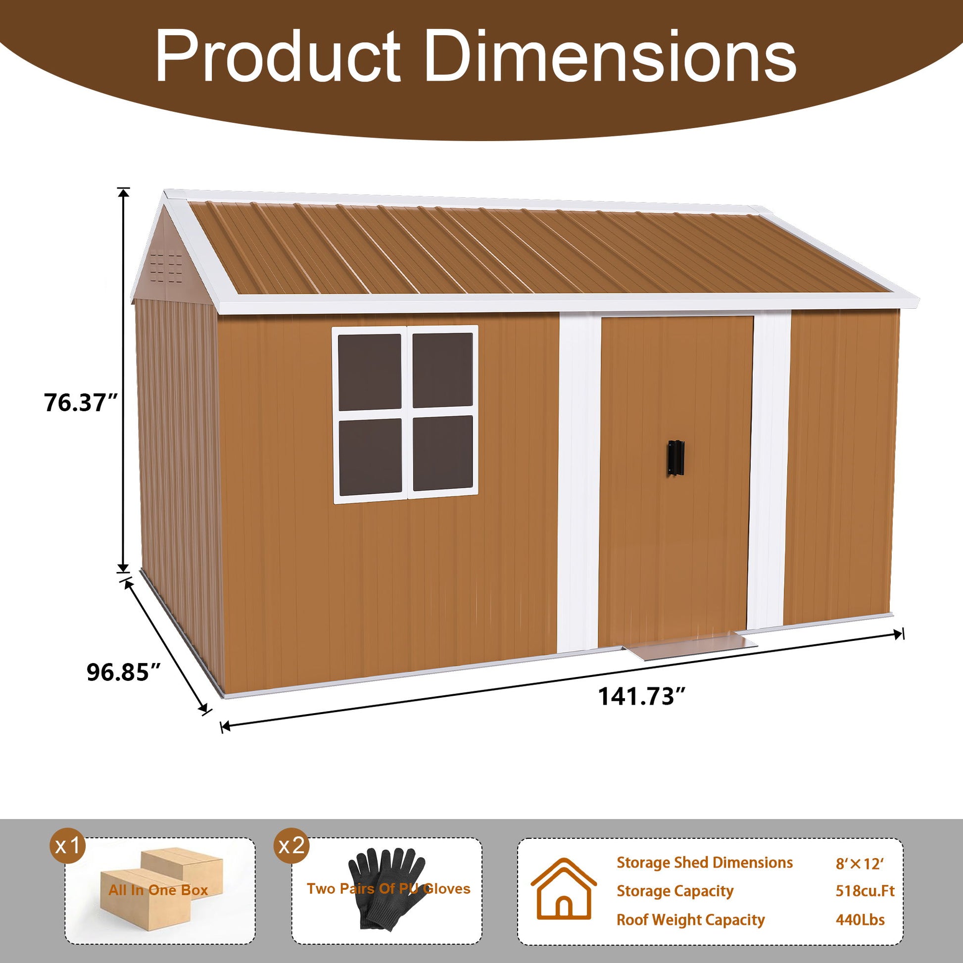 Heavy Duty Metal Storage Shed With Windows And Lockable Door, Weatherproof Outdoor Garden Shed Daily Nest