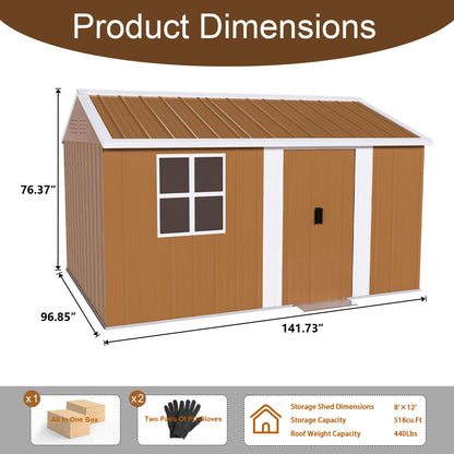Heavy Duty Metal Storage Shed With Windows And Lockable Door, Weatherproof Outdoor Garden Shed Daily Nest
