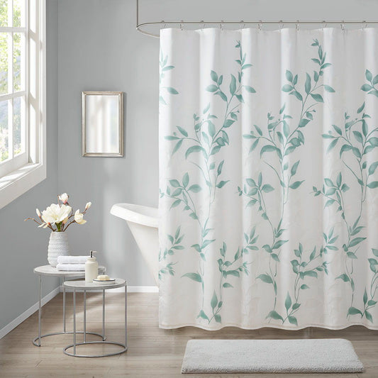 Cecily - Burnout Printed Shower Curtain - Seafoam