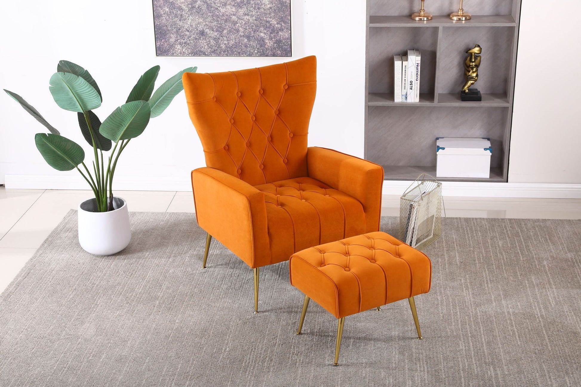 Modern Accent Chair With Ottoman, Comfy Armchair For Living Room Home Essentials