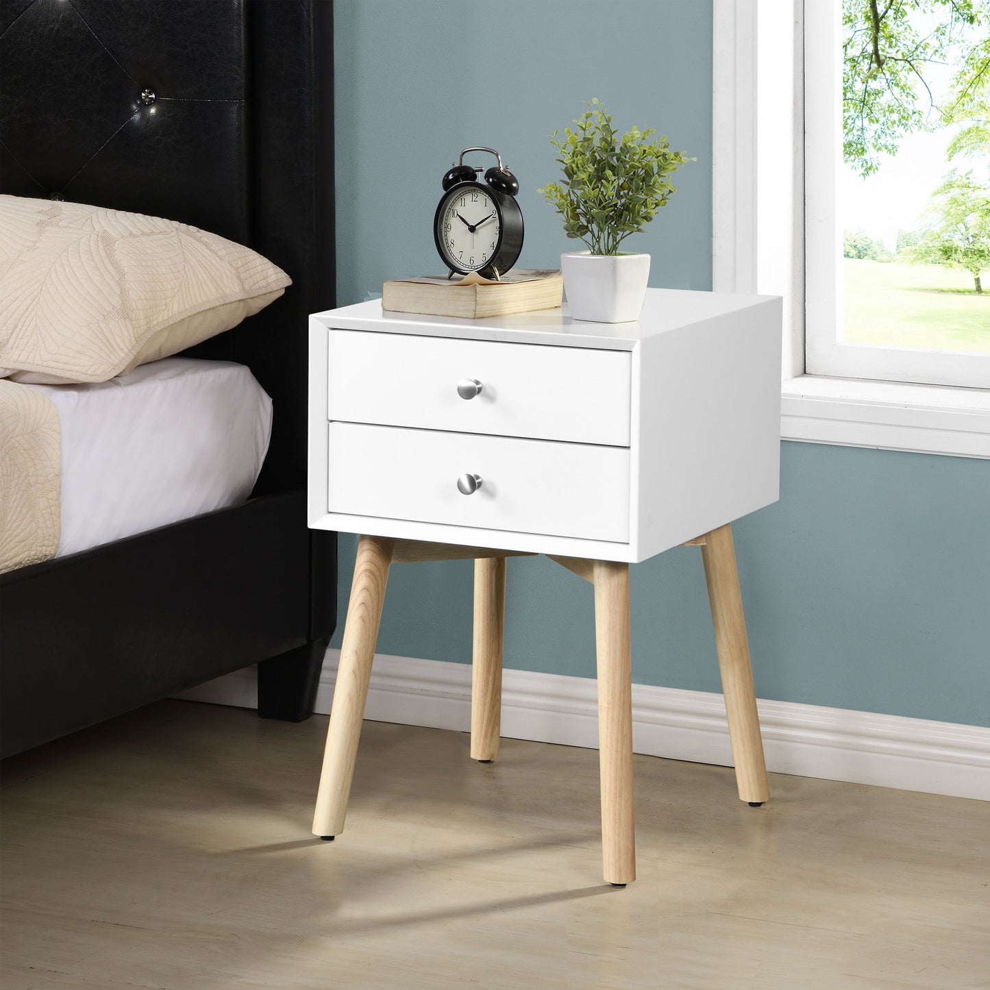 Modern Side Table With 2 Drawer, Mid-Century Storage Cabinet For Bedroom - White Home Essentials