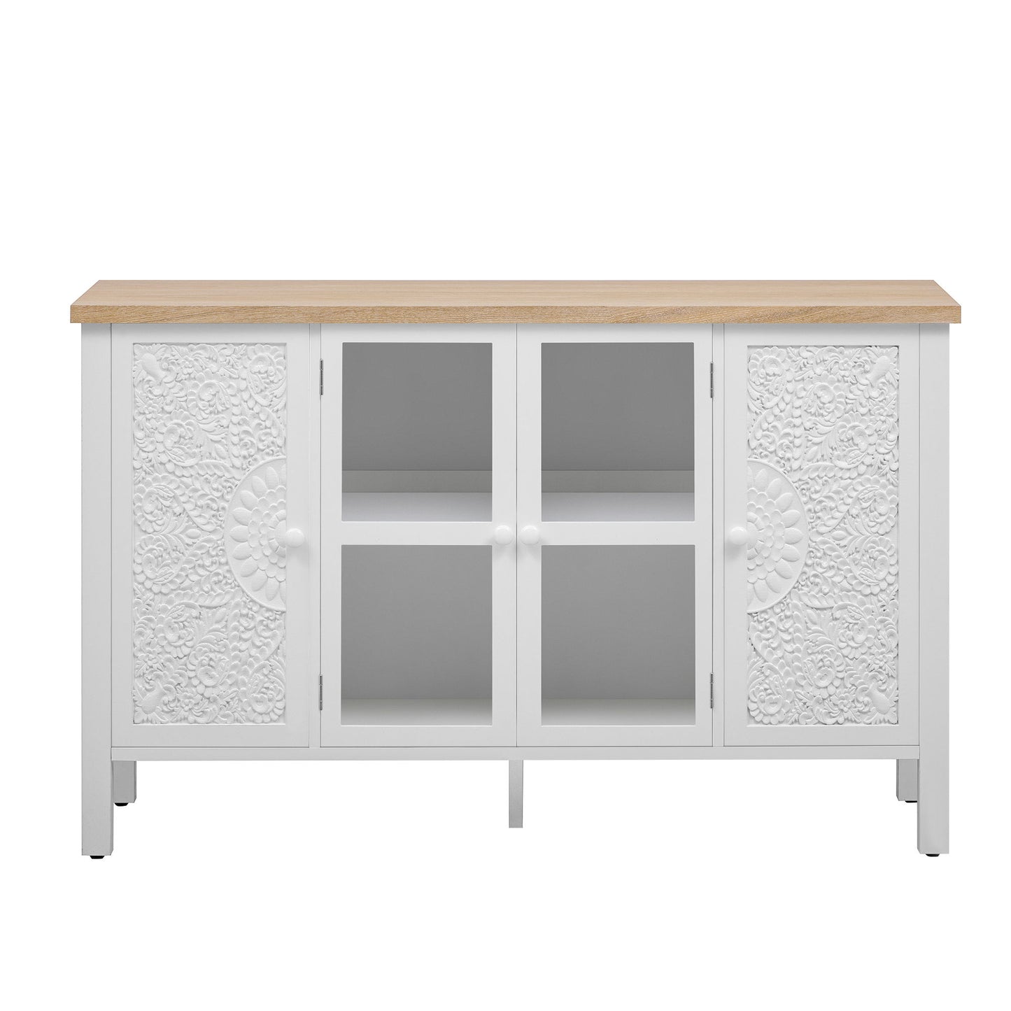 Retro TV Stand With 3 Spacious Cabinets, Glass Cabinet Doors And Anti-Tip Device Hearth and Haven