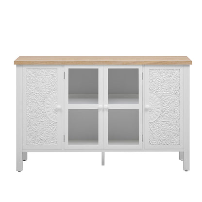 Retro TV Stand With 3 Spacious Cabinets, Glass Cabinet Doors And Anti-Tip Device Hearth and Haven