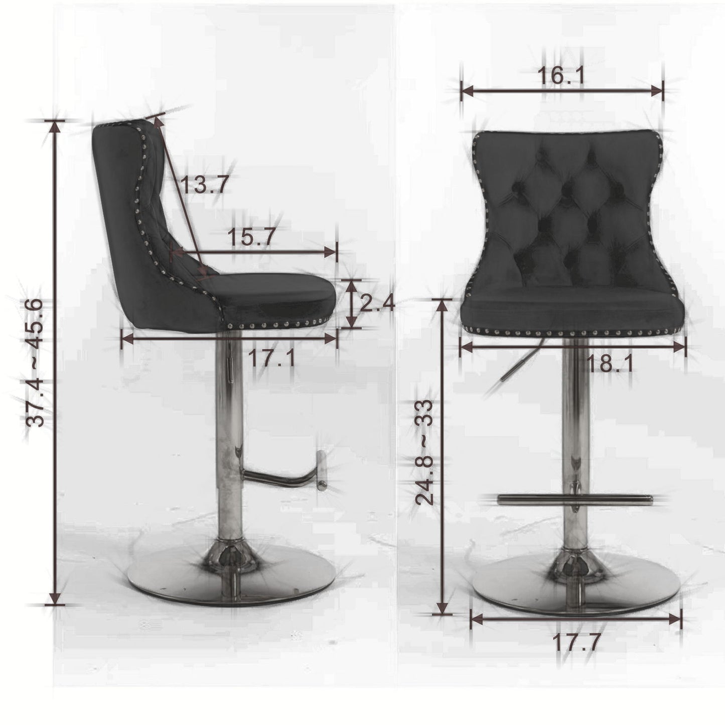 Swivel Velvet Barstools Adjusatble Seat Height From 25-33", Modern Upholstered Chrome Base Bar Stools With Backs Comfortable Tufted For Home Pub And Kitchen Island (Set of 2) Home Essentials