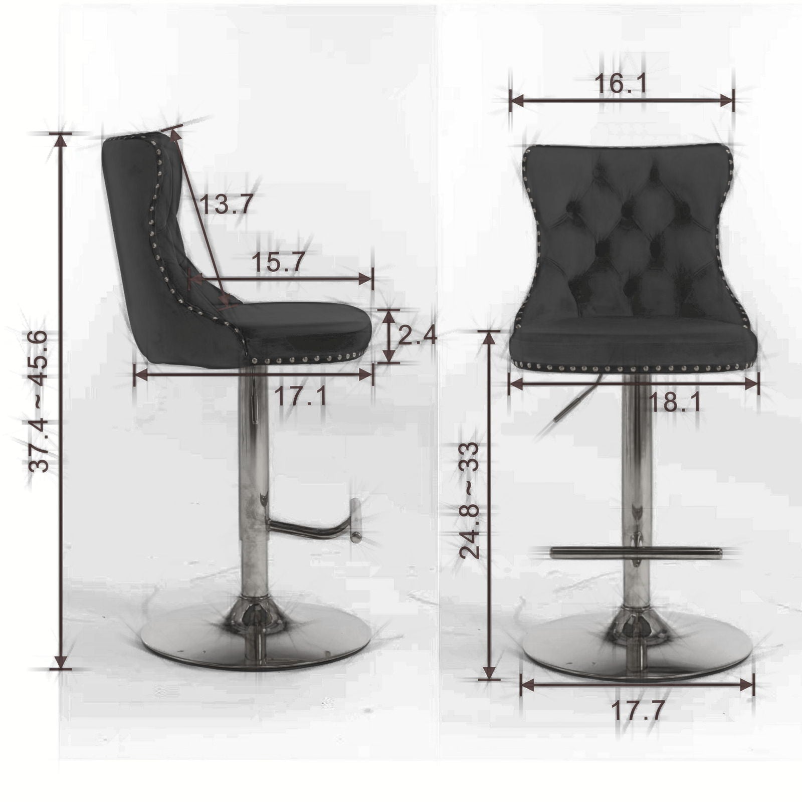 Swivel Velvet Barstools Adjusatble Seat Height From 25-33", Modern Upholstered Chrome Base Bar Stools With Backs Comfortable Tufted For Home Pub And Kitchen Island (Set of 2) Home Essentials