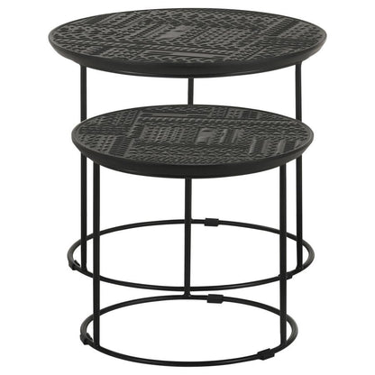 Loannis - 2 Piece Round Mango Wood Nesting Table - Matte Black CoasterEssence
