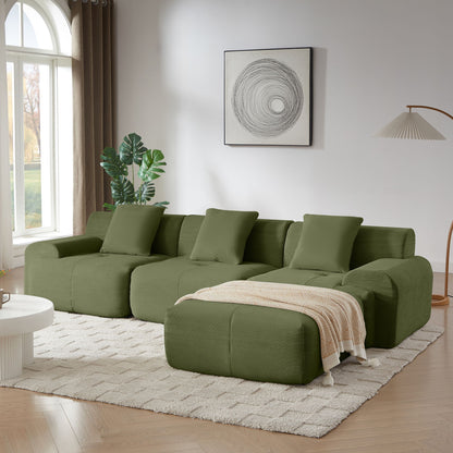 L Shaped Modular Sectional Sofa Corduroy And Movable Ottoman Home Essentials