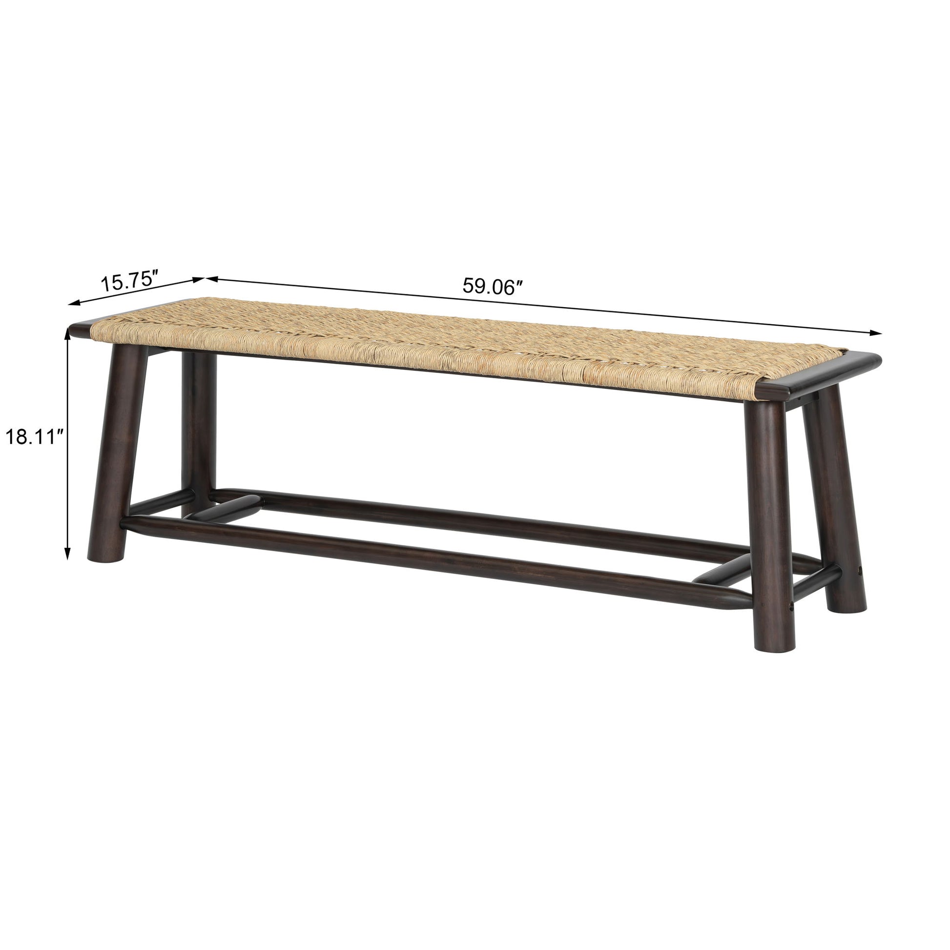 Farmhouse Modern Solid Wood Rattan Bench Multi Functional Design 59" Indoor & Covered Outdoor Bench - Walnut Hearth and Haven