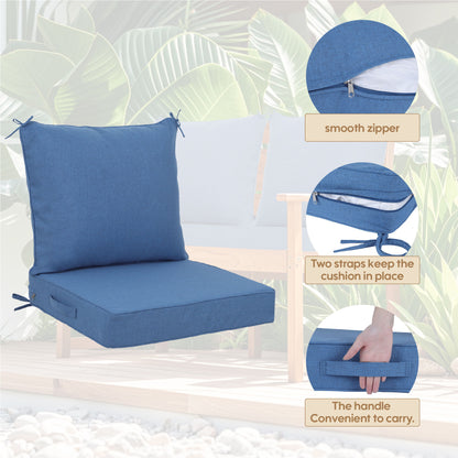 Outdoor Deep Seat Cushion Set Waterproof Fade Resistant Patio Furniture Cushions, Removable Covers, Adjustable Straps & Handles - Navy Blue Home Essentials