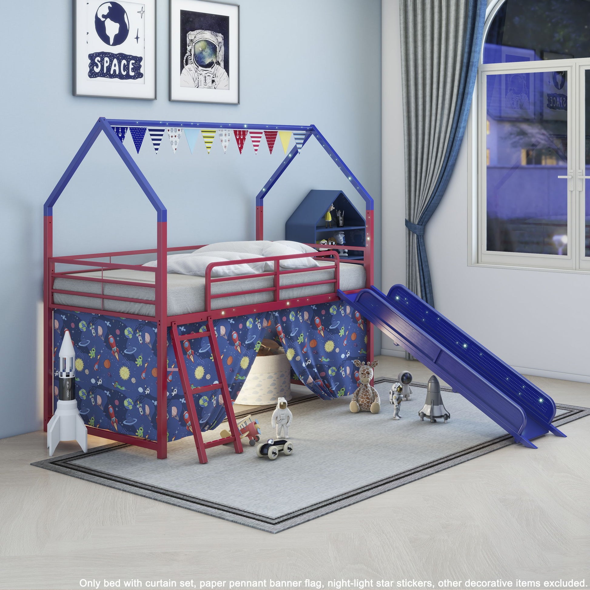 Jack - House Loft Bed With Slide And Curtain Set House & Home Furniture