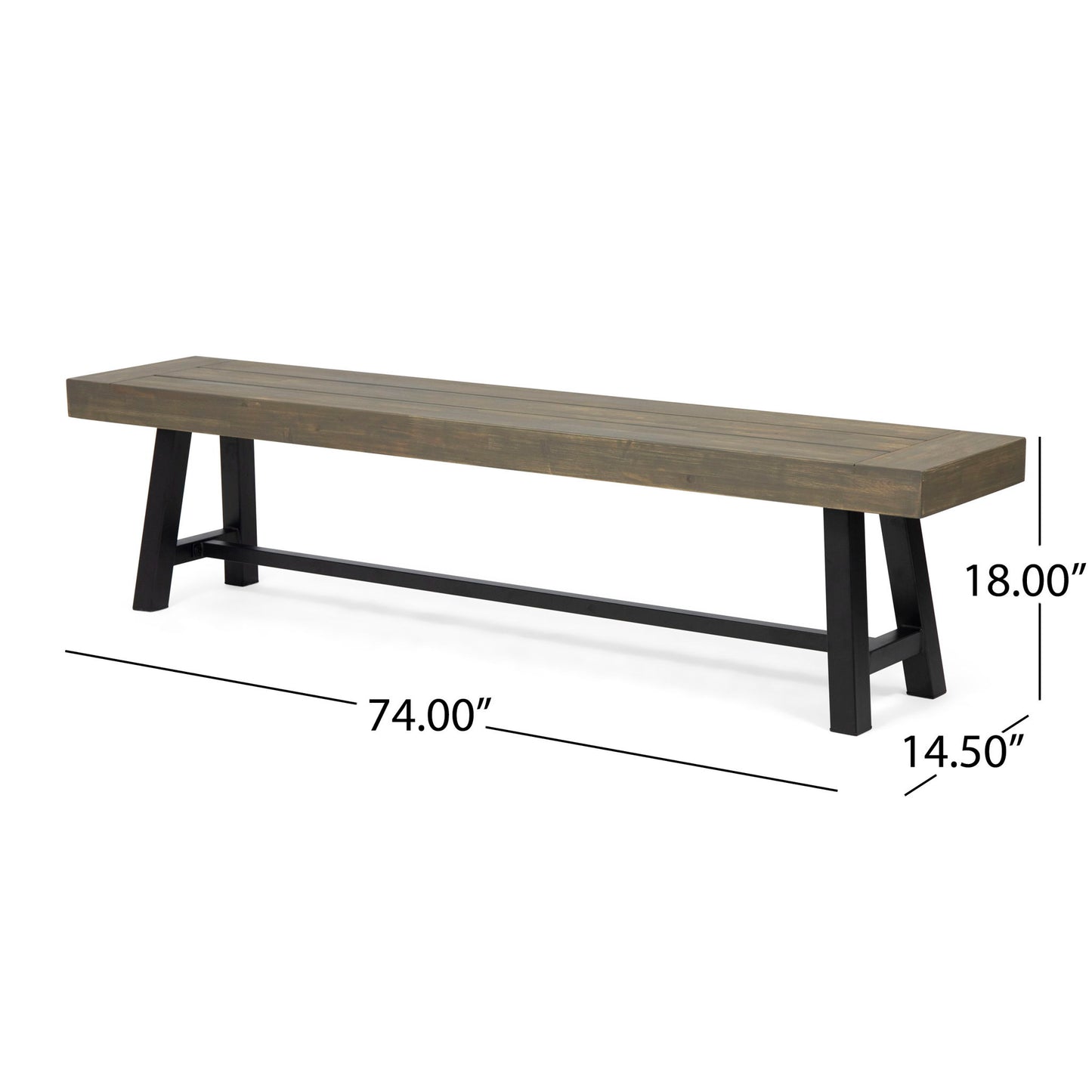 Outdoor Patio Bench - Gray / Rustic Metal Noble House