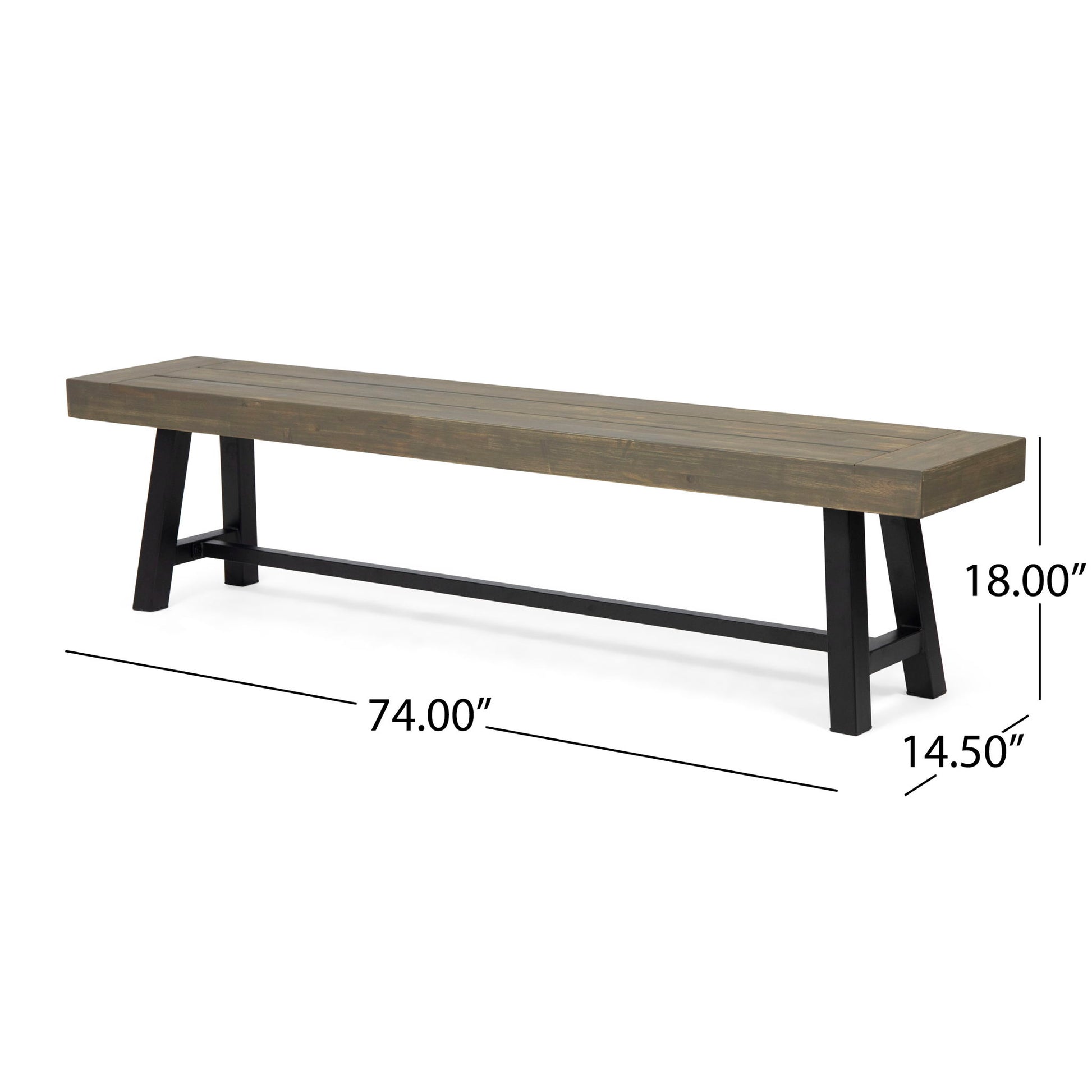 Outdoor Patio Bench - Gray / Rustic Metal Noble House