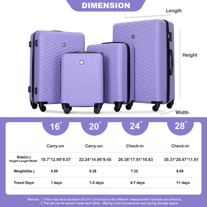 Luggage 4 Piece Lightweight Suitcase With Rotating Wheels With Tsa Lock, Daily Nest