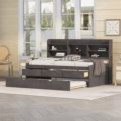 Captain Bed With Built In Bookshelves, 3 Storage Drawers, And Trundle Hearth and Haven