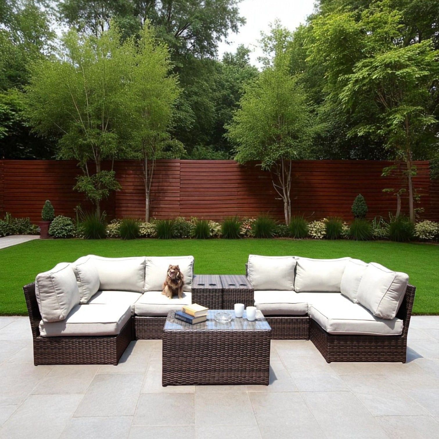 Comfortable Modern Patio Rattan Sectional Set With Cushions LSI Patio Furniture