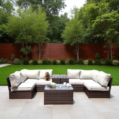 Comfortable Modern Patio Rattan Sectional Set With Cushions LSI Patio Furniture