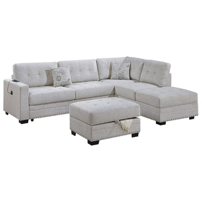 L - Shaped Sectional Sofa Set With Storage Ottoman, Tufted Upholstery Nailhead Trim Home Essentials