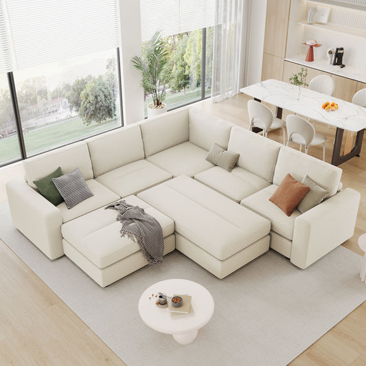 Sectional Couch Sofa Bed Modular Sofa With Two Movable Ottomans For Living Room