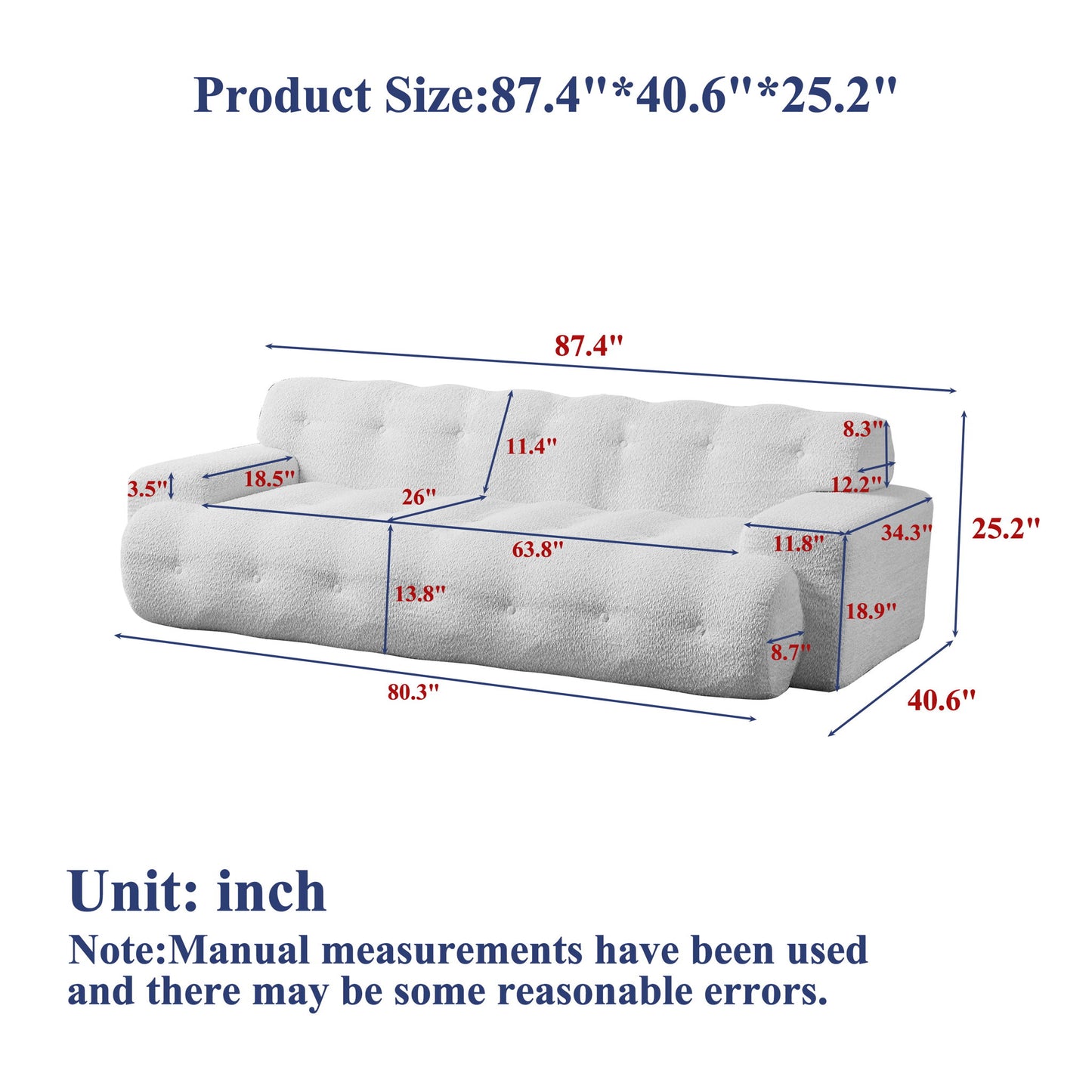 Cloud Series Minimalist Button Tufted Square Arm 3 Seater Sofa Home Essentials
