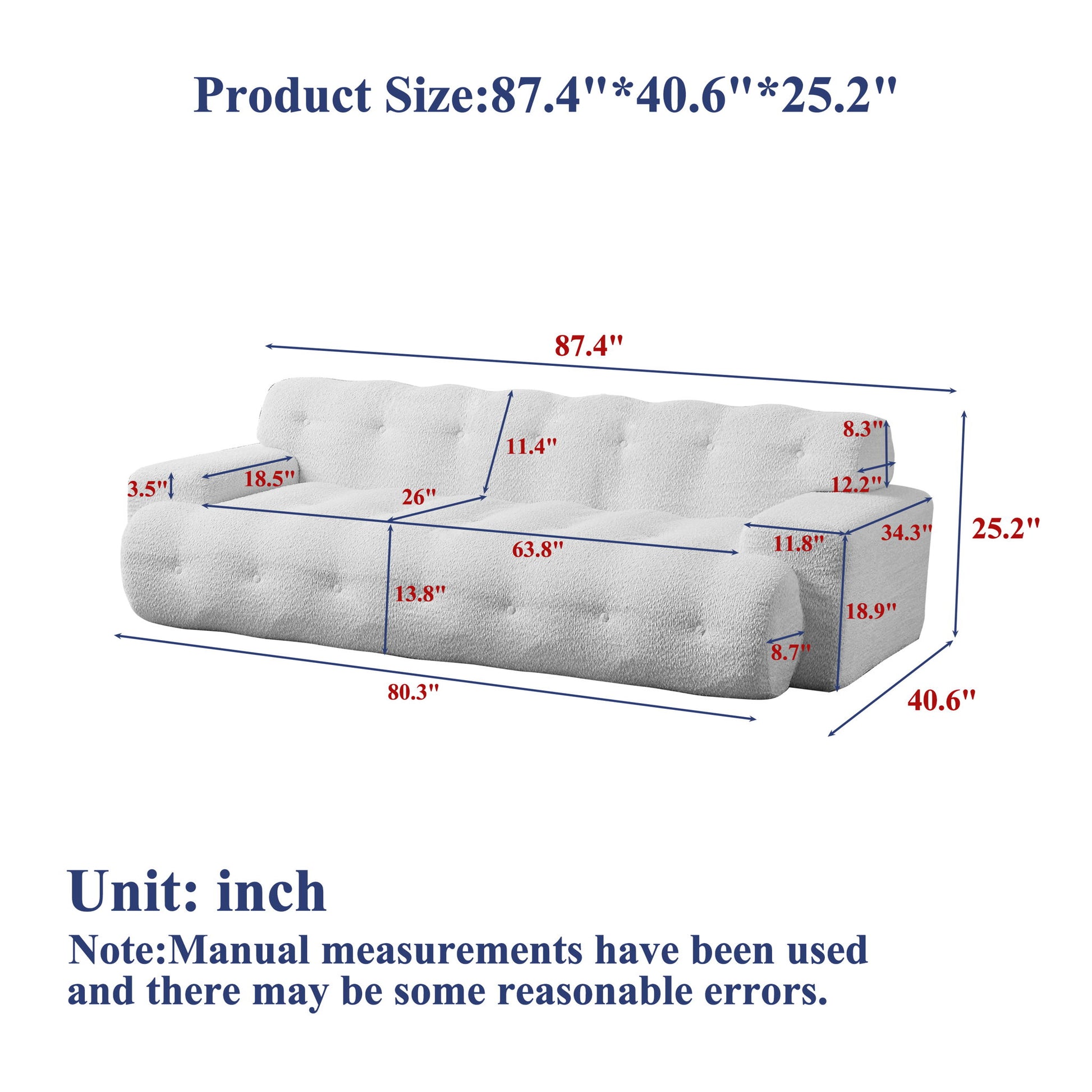 Cloud Series Minimalist Button Tufted Square Arm 3 Seater Sofa Home Essentials