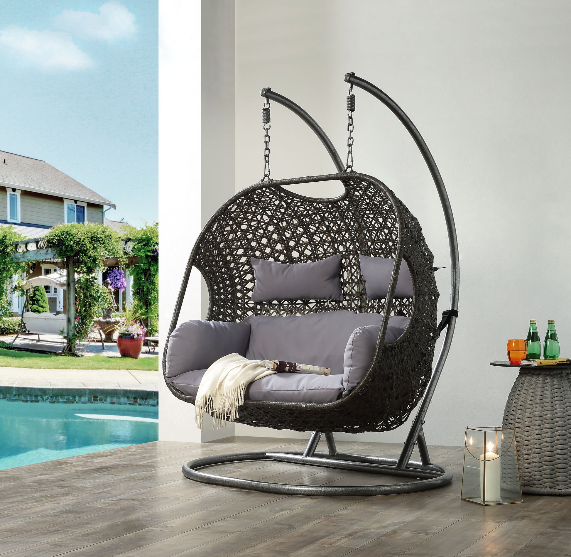 Vasant - Wicker Hanging Chair - Gray Acme