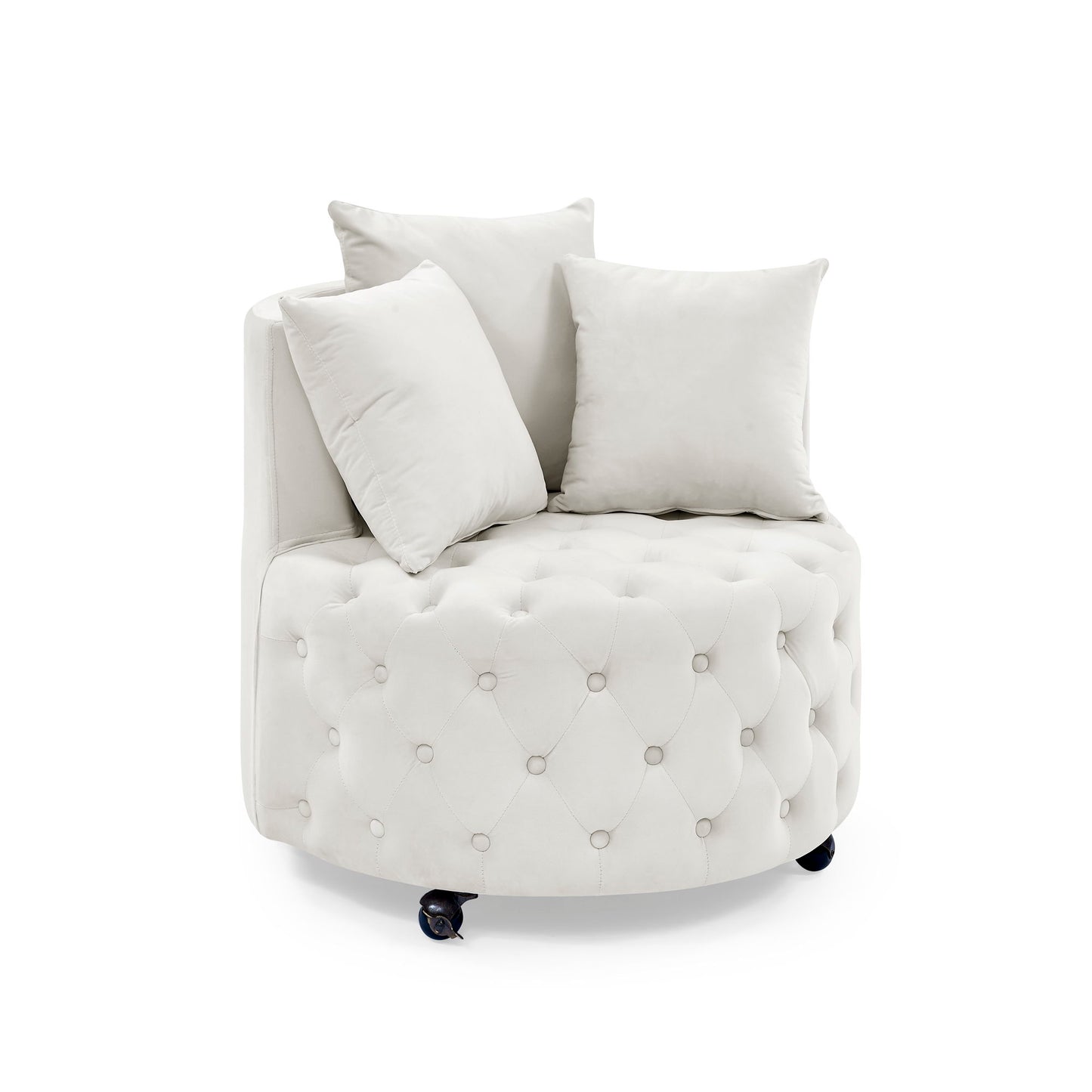 Modern Upholstered Swivel Chair With Button Tufted Design And Movable Wheels Home Essentials