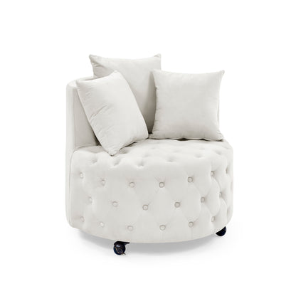 Modern Upholstered Swivel Chair With Button Tufted Design And Movable Wheels Home Essentials