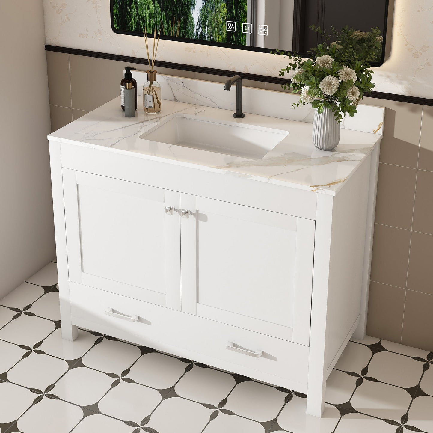 43" Bathroom Vanity, Multi Functional Cabinet, Doors And Drawer - White Home Essentials